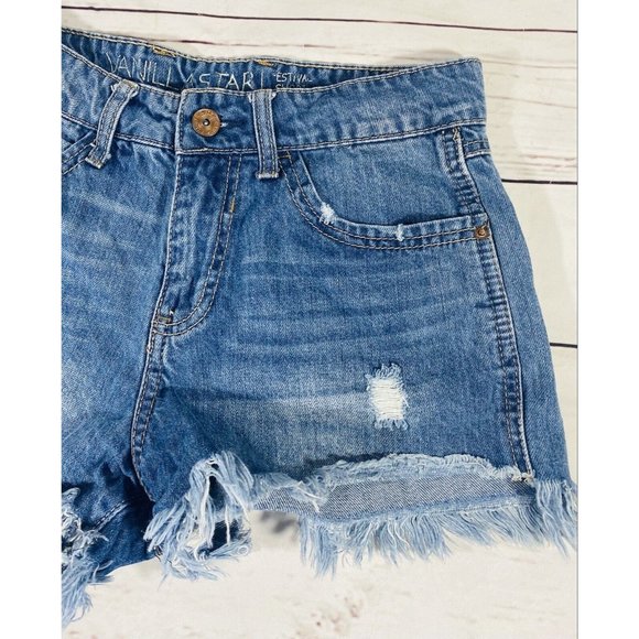 Vanilla Star Womens Jean Shorts Size 5 Raw Frayed Hem Distressed Festival Denim - Picture 3 of 9